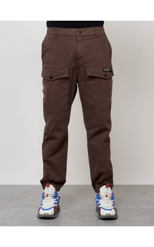 Мужские брюки карго с накладными карманами, коричневого цвета. в Тюмени