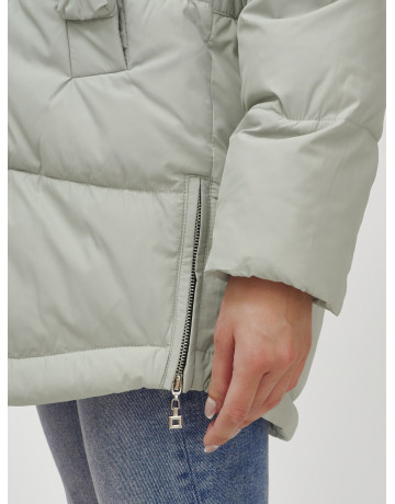 Пуховик женский зимний с мехом енота премиум светло-зелёный в Тюмени