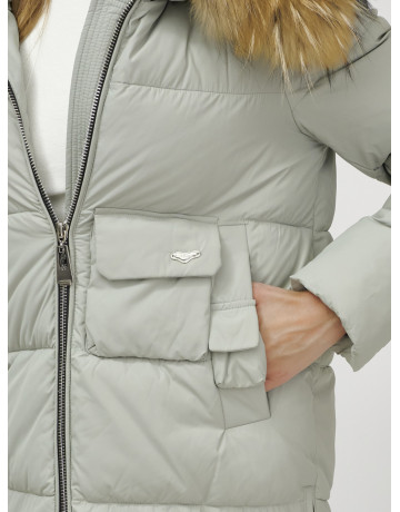 Пуховик женский зимний с мехом енота премиум светло-зелёный в Тюмени