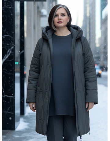 Длинный зимний пуховик для женщин больших размеров