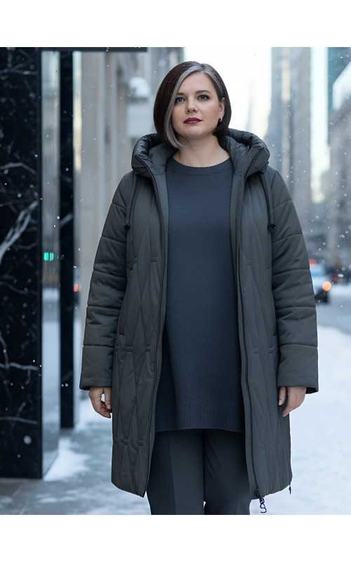 Длинный зимний пуховик для женщин больших размеров