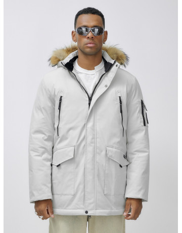 Мужская зимняя удлиненная парка с мехом, светло-серая в Тюмени