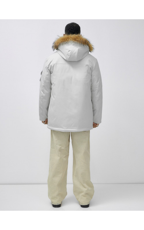 Мужская зимняя удлиненная парка с мехом, светло-серая в Тюмени
