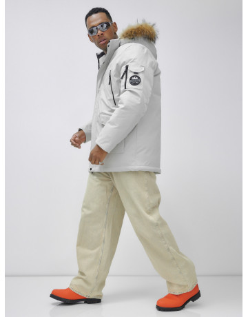 Мужская зимняя удлиненная парка с мехом, светло-серая в Тюмени