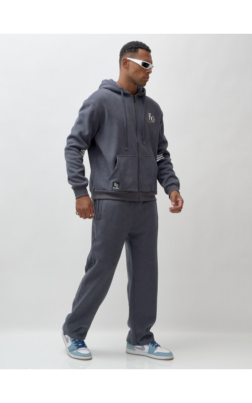 Мужской демисезонный спортивный костюм на флисе, тёмно-серый, для спорта. в Тюмени