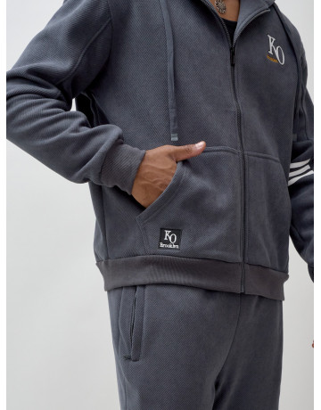Мужской демисезонный спортивный костюм на флисе, тёмно-серый, для спорта. в Тюмени
