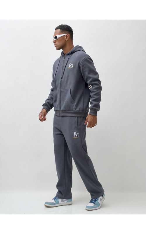 Мужской демисезонный спортивный костюм на флисе, тёмно-серый, для спорта. в Тюмени