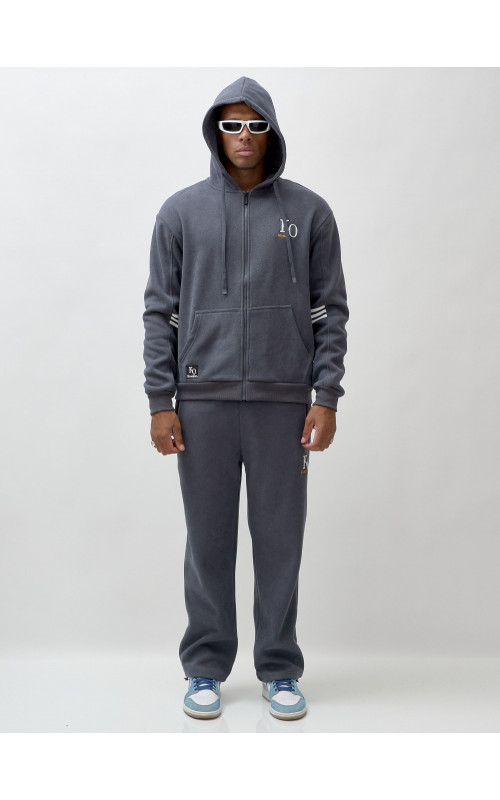 Мужской демисезонный спортивный костюм на флисе, тёмно-серый, для спорта. в Тюмени