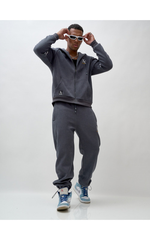 Мужской демисезонный спортивный костюм на флисе, тёмно-серый, для спорта. в Тюмени