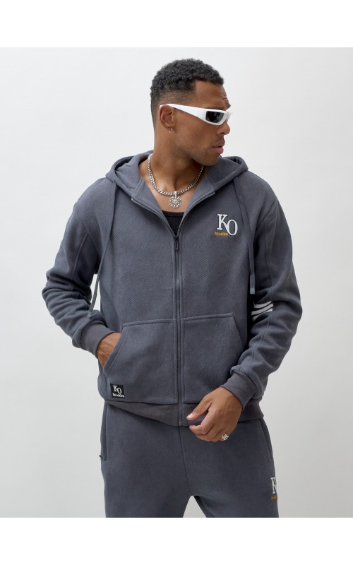 Мужской демисезонный спортивный костюм на флисе, тёмно-серый, для спорта. в Тюмени