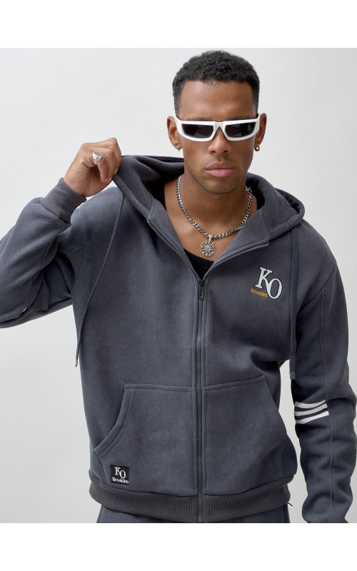 Мужской демисезонный спортивный костюм на флисе, тёмно-серый, для спорта. в Тюмени