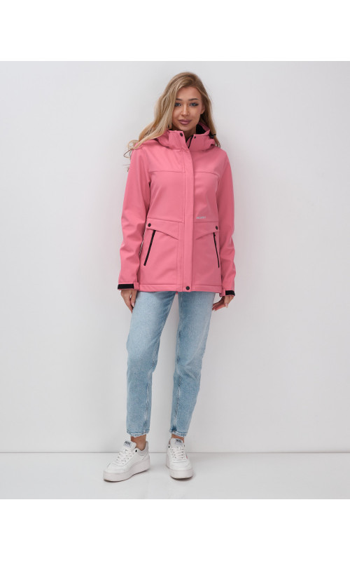 Женская спортивная ветровка с капюшоном softshell, розовая, для активного отдыха в Тюмени