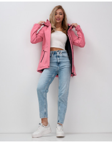 Женская спортивная ветровка с капюшоном softshell, розовая, для активного отдыха в Тюмени