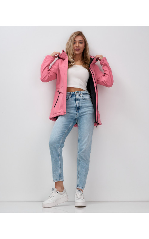 Женская спортивная ветровка с капюшоном softshell, розовая, для активного отдыха в Тюмени