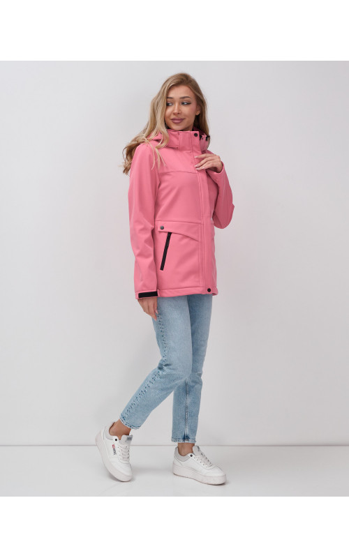 Женская спортивная ветровка с капюшоном softshell, розовая, для активного отдыха в Тюмени
