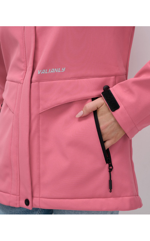 Женская спортивная ветровка с капюшоном softshell, розовая, для активного отдыха в Тюмени