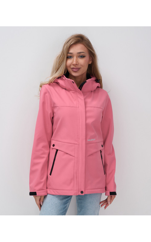 Женская спортивная ветровка с капюшоном softshell, розовая, для активного отдыха в Тюмени