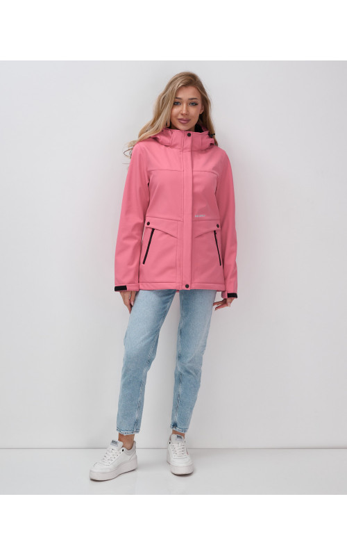 Женская спортивная ветровка с капюшоном softshell, розовая, для активного отдыха в Тюмени
