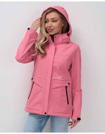 Женская спортивная ветровка с капюшоном softshell, розовая, для активного отдыха в Тюмени