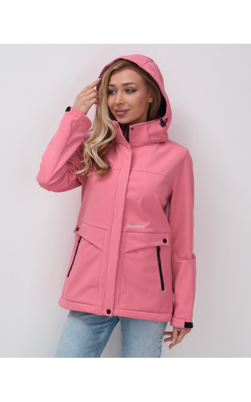 Женская спортивная ветровка с капюшоном softshell, розовая, для активного отдыха в Тюмени