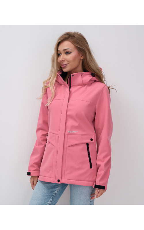Женская спортивная ветровка с капюшоном softshell, розовая, для активного отдыха в Тюмени