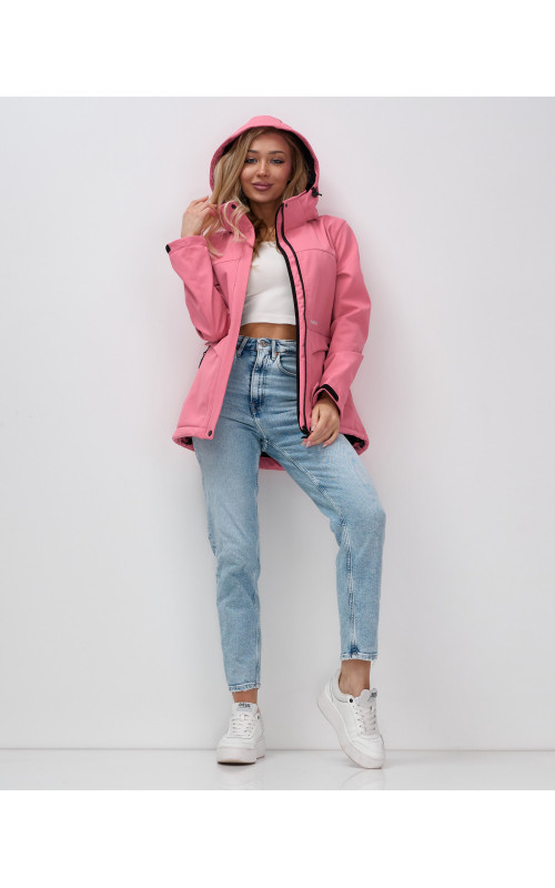 Женская спортивная ветровка с капюшоном softshell, розовая, для активного отдыха в Тюмени
