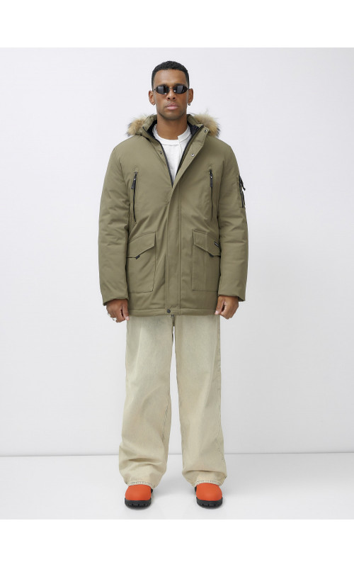 Мужская зимняя парка с мехом, бежевая, удлинённая. в Тюмени