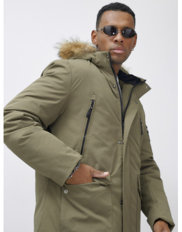 Мужская зимняя парка с мехом, бежевая, удлинённая. в Тюмени