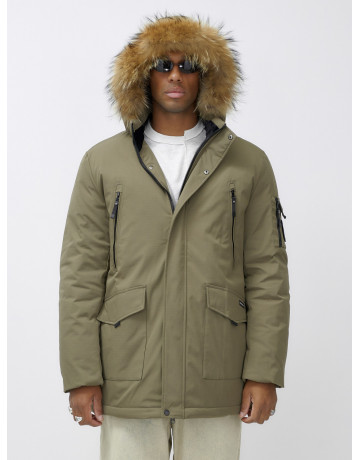 Мужская зимняя парка с мехом, бежевая, удлинённая. в Тюмени