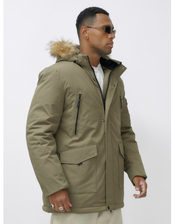 Мужская зимняя парка с мехом, бежевая, удлинённая. в Тюмени