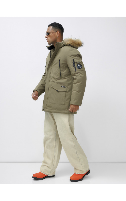 Мужская зимняя парка с мехом, бежевая, удлинённая. в Тюмени