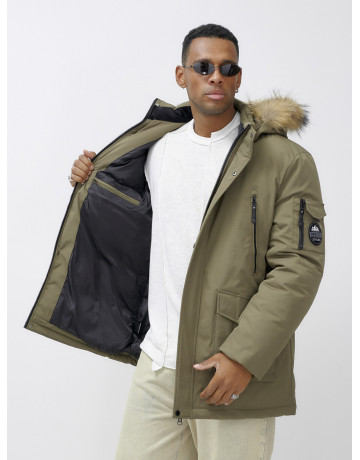 Мужская зимняя парка с мехом, бежевая, удлинённая. в Тюмени