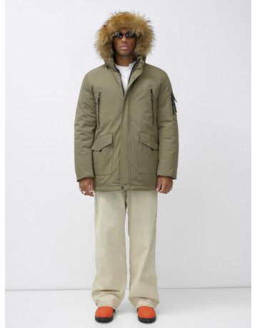 Мужская зимняя парка с мехом, бежевая, удлинённая. в Тюмени