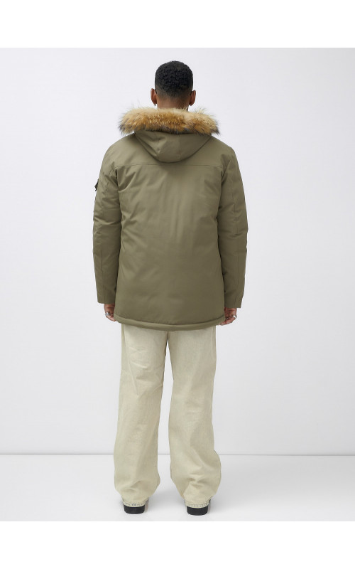 Мужская зимняя парка с мехом, бежевая, удлинённая. в Тюмени