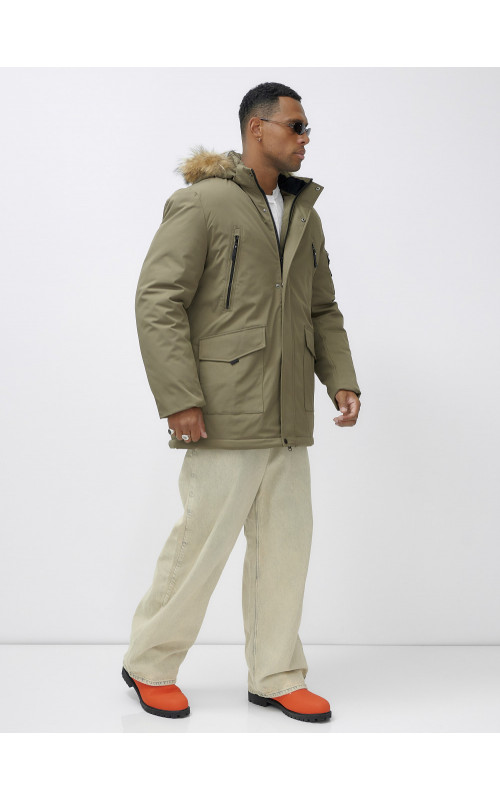 Мужская зимняя парка с мехом, бежевая, удлинённая. в Тюмени