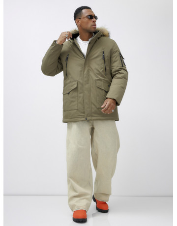 Мужская зимняя парка с мехом, бежевая, удлинённая. в Тюмени