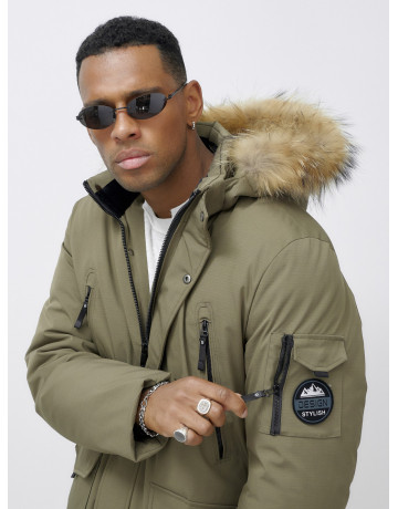 Мужская зимняя парка с мехом, бежевая, удлинённая. в Тюмени