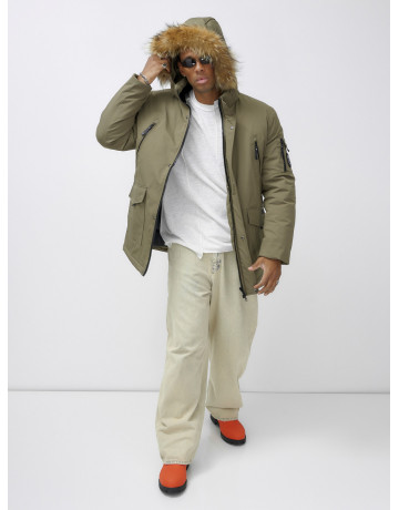 Мужская зимняя парка с мехом, бежевая, удлинённая. в Тюмени