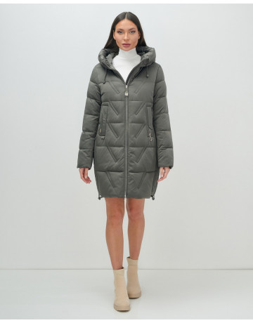 Женский зимний пуховик с капюшоном, тёмно-серый. в Тюмени