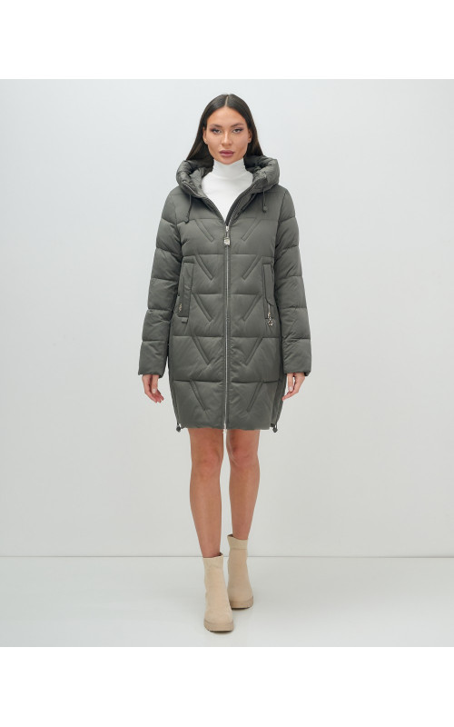 Женский зимний пуховик с капюшоном, тёмно-серый. в Тюмени