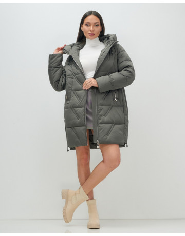 Женский зимний пуховик с капюшоном, тёмно-серый. в Тюмени