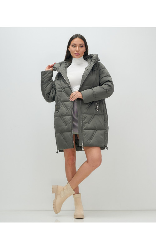 Женский зимний пуховик с капюшоном, тёмно-серый. в Тюмени