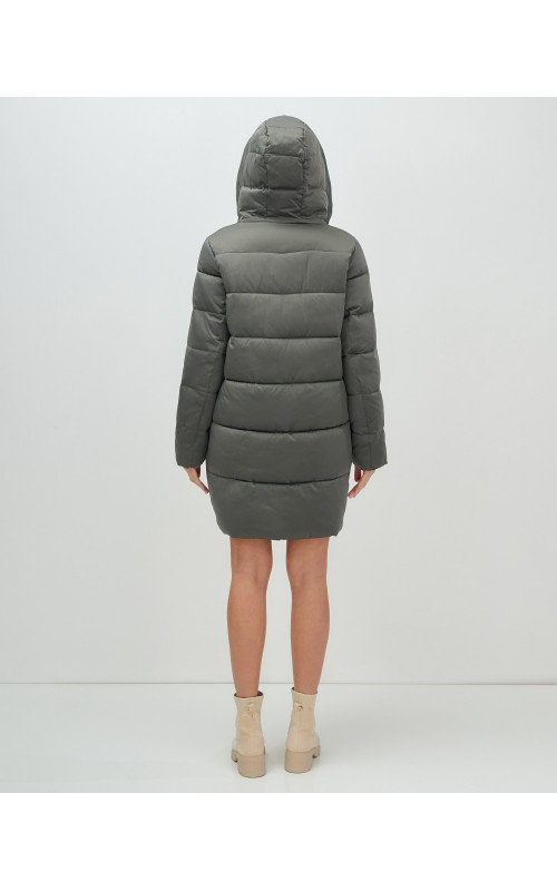 Женский зимний пуховик с капюшоном, тёмно-серый. в Тюмени