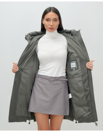 Женский зимний пуховик с капюшоном, тёмно-серый. в Тюмени