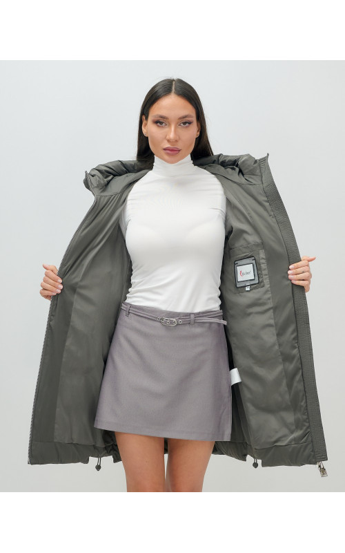 Женский зимний пуховик с капюшоном, тёмно-серый. в Тюмени