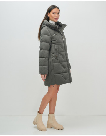 Женский зимний пуховик с капюшоном, тёмно-серый. в Тюмени