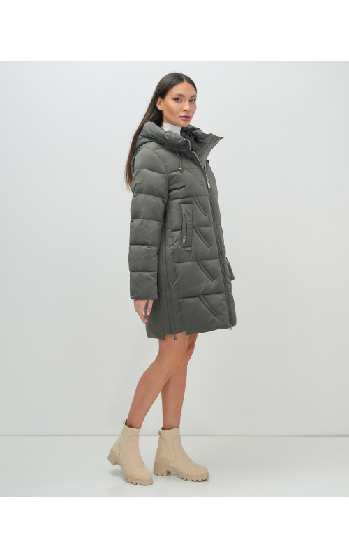 Женский зимний пуховик с капюшоном, тёмно-серый. в Тюмени