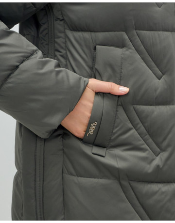 Женский зимний пуховик с капюшоном, тёмно-серый. в Тюмени