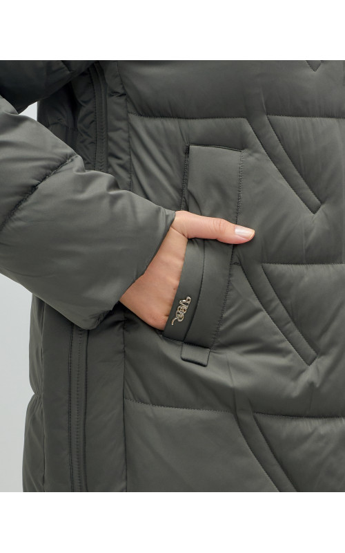 Женский зимний пуховик с капюшоном, тёмно-серый. в Тюмени