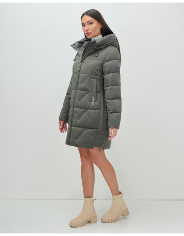 Женский зимний пуховик с капюшоном, тёмно-серый. в Тюмени